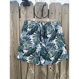 Shein Mens Tropical Palm Monstera Leaf Print Swim Trunks Green White Large